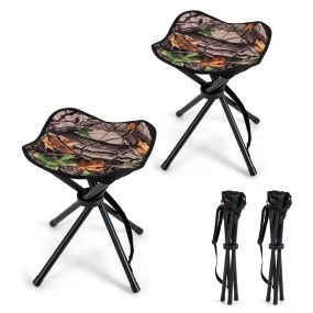 Juego de 2 taburetes plegables de camping con 4 patas camuflaje 32 x 32 x 40 cm