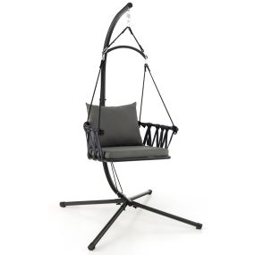 Columpio Colgante con Soporte Acogedores Cojines para Asiento Respaldo Estructura de Metal Inoxidable Respaldo Tejido para Patio Gris