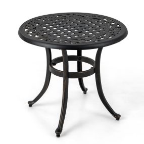 Mesa Auxiliar Redonda con Estructura de Metal Almohadillas Ajustables Mesa de Café para Balcón Terraza Carga 50 kg 60 x 53 cm Marrón