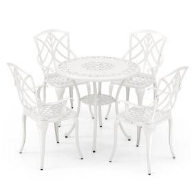 Juego de Patio de Aluminio Fundido de 5 Piezas con Orificio para Sombrilla Set de Mesa y Silla de Exterior para Jardín Patio Balcón Blanco