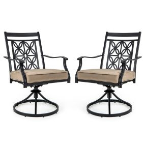 Juego de 2 Sillas Giratorias con Marco de Metal y Estampado de Flores para Jardín Piscina y Bistró Carga 150 kg 70 x 60 x 92 cm Marrón