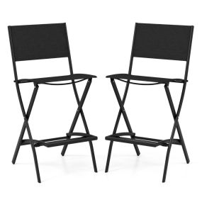 Juego de 2 sillas altas plegables de metal con reposapiés negro 46 x 57 x 102 cm