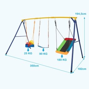 Juego de columpios carga 300 kg estructura de metal de carbono con cinturón y cuerdas ajustables amarillo
