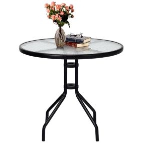 Mesa de Patio de 70 cm con Orificio Tablero de Vidrio Templado y Patas de Metal Resistentes Mesa Auxiliar Decorativa para Jardín Balcón