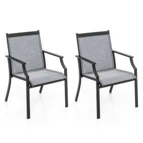 Juego de 2 Sillas de Comedor para Patio Porche con Asiento Transpirable Estructura de Metal Respaldo Alto y Apoyabrazos Ergonómicos Gris