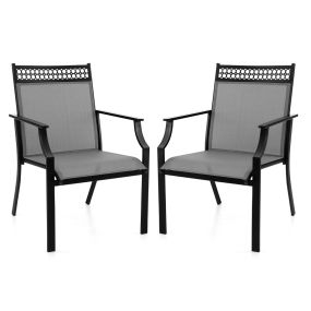 Juego de 2 Sillas de Jardín Textilene Marco de Metal con Respaldo Alto y Reposabrazos Tela de Secado Rápido Carga 150kg 66x61x90cm Gris