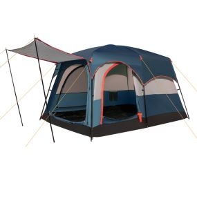 Tienda de campaña para 6 personas, 2 habitaciones, toldo para lluvia, lona PE, ventanas de malla, azul