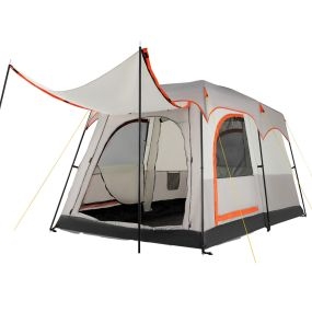 Tienda de campaña para 6 personas de 2 habitaciones con toldo para lluvia, lona de PE, gris