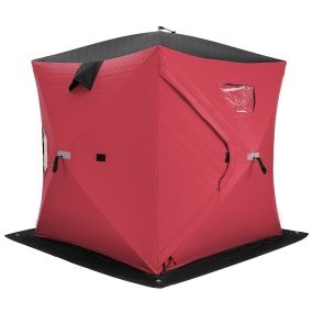 Tienda de pesca en hielo plegable aislada para 2 personas con paredes acolchadas rojo