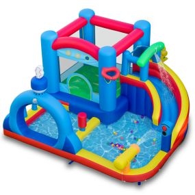 Tobogán Acuático Inflable con Parque Infantil Piscina de Salpicaduras Cañón de Agua y Juegos de Precisión