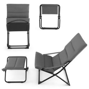 Silla Plegable para Patio con Otomana Sillón Portátil para Exteriores con Reposapiés y Cojín Extraíble Silla de Playa Reclinable Gris