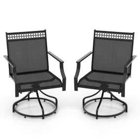 Juego de 2 sillas de comedor giratorias para patio de tela y metal con reposabrazos gris