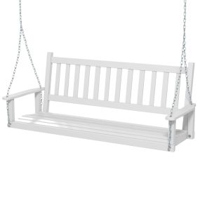 Banco Columpio de 2-3 Plazas Colgante de Jardín con Madera Álamo Cadenas Ajustables de 170cm Respaldo de Listones-Blanco-168 x 65 x 63 cm