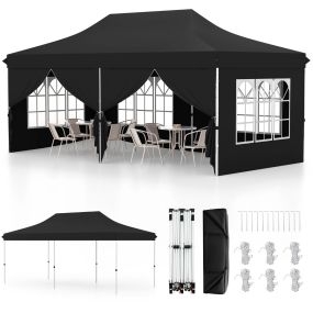 Toldo 600 x 300 cm con 6 paredes laterales desmontables y bolsa de transporte negro