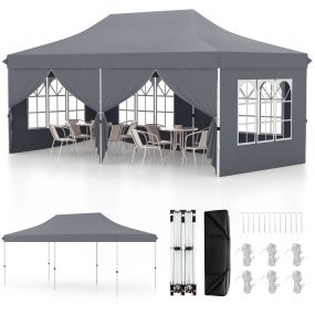 Toldo 600 x 300 cm con 6 paredes laterales desmontables y bolsa de transporte gris