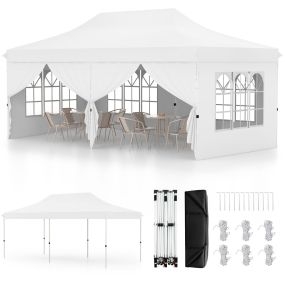Toldo de 600 x 300 cm con 6 Paredes Laterales Desmontables Carpa con Bolsa de Transporte Dosel Emergente para Fiestas Bodas Barbacoa Blanco