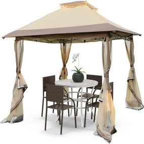 Carpa plegable 3,6 x 3,6 m impermeable caqui con 4 mosquiteras y techo ventilado