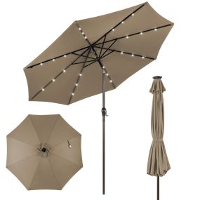 Sombrilla de playa plegable 3M LED solar para jardín patio balcón color moreno