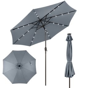Sombrilla de playa solar plegable 3M con 24 luces LED, inclinable, manivela, 8 costillas, gris