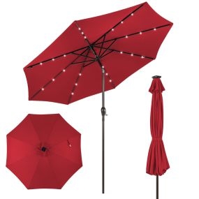 Sombrilla de playa plegable 3M solar LED rojo vino para jardín patio balcón