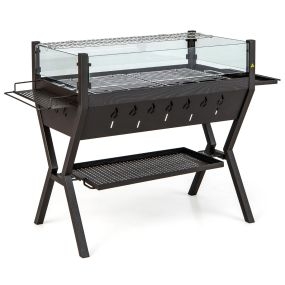 Parrilla de carbón para barbacoa de acero inoxidable con protector contra viento y estantes 98 x 42 x 68 cm marrón