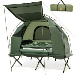 5 en 1 Tienda de Campaña para 1 Persona con Cama Plegable Colchón de Aire Almohada Saco de Dormir Tienda Iglú Impermeable 87 x 164 cm