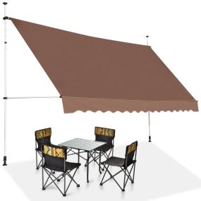 Toldo exterior para terraza 350 x 125 cm altura ajustable 2-3 m con manivela marrón