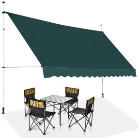 Toldo exterior para terraza 350 x 125 cm altura ajustable 2-3 m con manivela verde