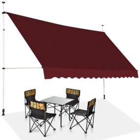 Toldo exterior ajustable 350 x 125 cm con manivela resistente a la intemperie rojo vino