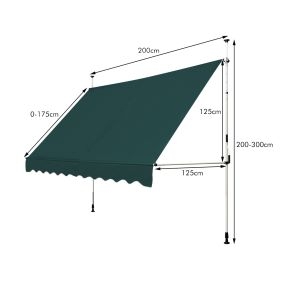 Toldo exterior ajustable 2-3 m con manivela 200 x 125 cm verde