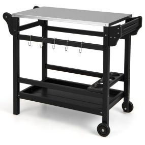 Carrito de Comedor con Soporte para Horno de Pizza de HDPE Ruedas Mesa de Acero Inoxidable para Botellas de Vino 105 x 54 x 85 cm Negro