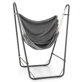 Silla Hamaca Colgante con Soporte Estructura Metálica Bolsillo Lateral Carga 120kg Interior Exterior Salón Dormitorio Patio Gris Oscuro