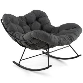 Silla mecedora para interior y exterior con cojín acolchado, estructura metálica, carga 205 kg, gris oscuro