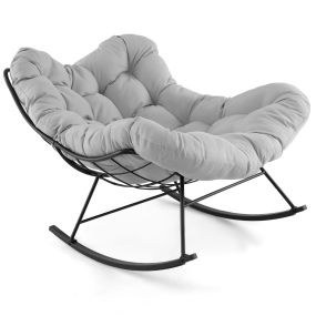 Silla Mecedora para Interior y Exterior con Cojín Acolchado Silla Mecedora con Estructura Metálica Carga 205 kg para Patio Jardín Gris