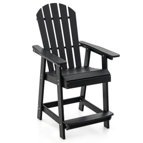Silla de Patio de HDPE con Reposabrazos Reposapiés Silla Alta Adirondack Taburete de Bar Alta para Jardín Piscina 70 x 85 x 119 cm Negro