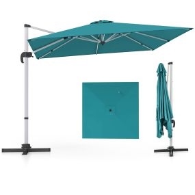Sombrilla cuadrada de aluminio 3 m con rotación 360° e inclinación ajustable azul para patio piscina terraza