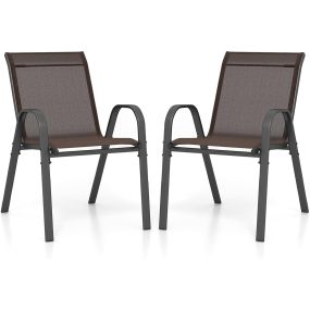 Juego de 2 Sillas de Jardín Apilables de Comedor Tejido Transpirable Estructura Resistente para Exterior Patio Playa 55 x 67 x 83 cm Marrón