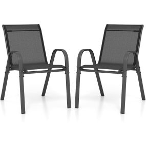 Juego de 2 Sillas de Jardín Apilables de Comedor Tejido Transpirable Estructura Resistente para Exterior Patio Playa 55 x 67 x 83 cm Negro