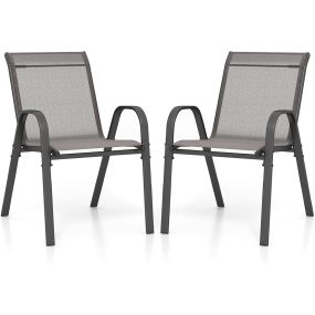 Juego de 2 Sillas de Jardín Apilables de Comedor Tejido Transpirable Estructura Resistente para Exterior Patio Playa 55 x 67 x 83 cm Gris