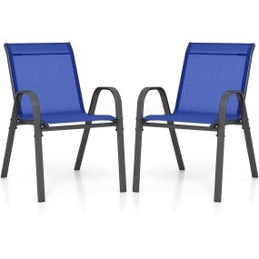 Juego de 2 Sillas de Jardín Apilables de Comedor Tejido Transpirable Estructura Resistente para Exterior Patio Playa 55 x 67 x 83 cm Azul