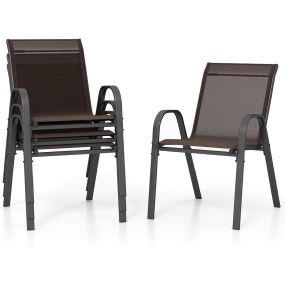 Juego de 4 Sillas de Jardín Apilables de Comedor Tejido Transpirable Estructura Resistente para Exterior Patio Playa 55 x 67 x 83 cm Marrón