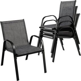 Juego de 4 Sillas de Jardín Apilables de Comedor Tejido Transpirable Estructura Resistente para Exterior Patio Playa 55 x 67 x 83 cm Negro