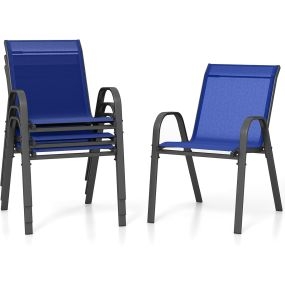 Juego de 4 Sillas de Jardín Apilables de Comedor Tejido Transpirable Estructura Resistente para Exterior Patio Playa 55 x 67 x 83 cm Azul