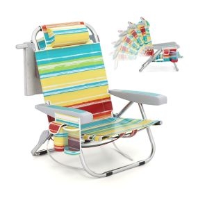 Silla de playa plegable para adultos con respaldo ajustable en 5 posiciones y bolsa de almacenamiento
