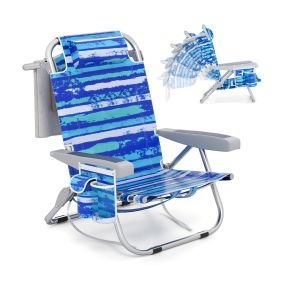 Juego de 1 Silla de Playa Plegable para Adultos con Respaldo Ajustable en 5 Posiciones Correas para Hombros Bolsa Azul