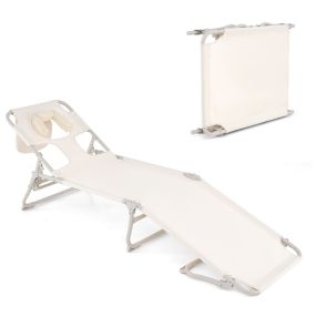 Silla de Bronceado con Orificios para la Cara y los Brazos Silla de Playa Plegable con Respaldo y Reposapiés Ajustables Silla de Salón Beige