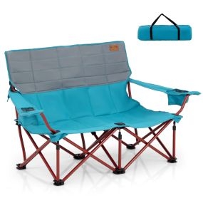 Silla plegable de camping para 2 personas con portavaso, acolchada, azul, 149 x 70 x 80 cm, 300 kg