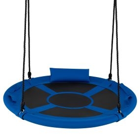 Columpio Redondo para Niños de 100cm con Correas Ajustables Reposacabezas Suave Asas para Interior Exterior Carga 150kg 3+ Años Azul