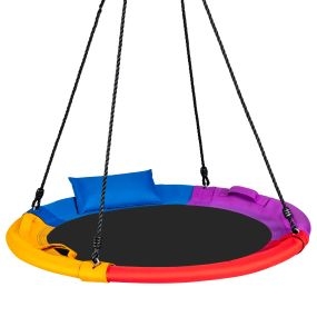 Columpio para Árbol para Niños Columpio de Disco Altura Regulable con Cojín y Empuñadura para Patio Jardín 100 x 100-160 cm Multicolor