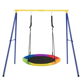 Conjunto Completo de Columpio Nido con Estructura en Forma A Incluye Base Estable y Altura Ajustable para Interior y Exterior